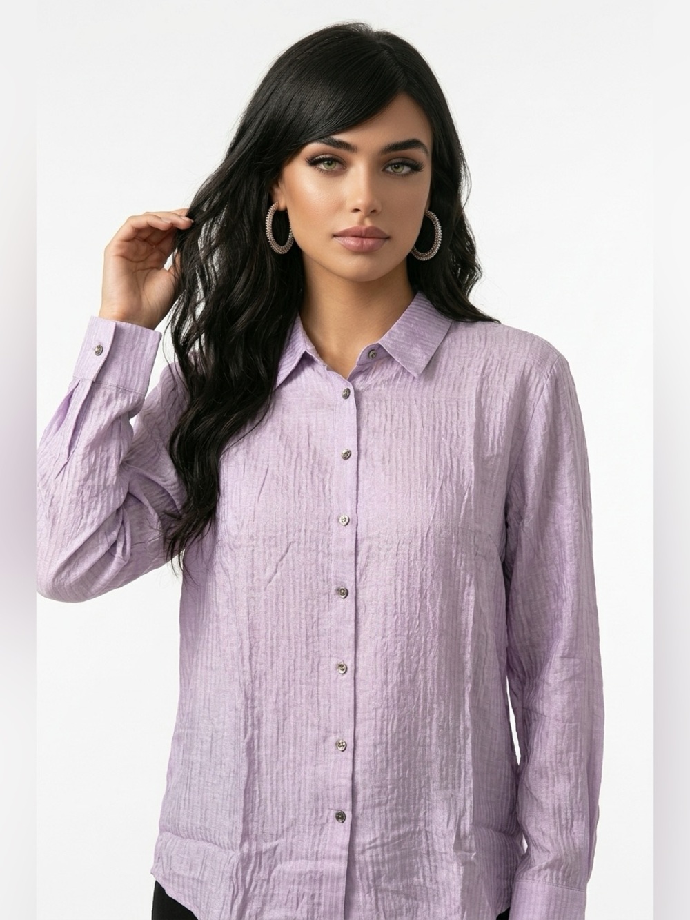 Lilac Button-Front Women's Shirt - Classic Collared Top women’s size large